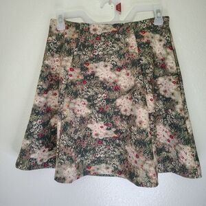 LC Lauren Conrad X Disney Bambi Pink and Green Floral A-Line Midi Skirt Sz XS